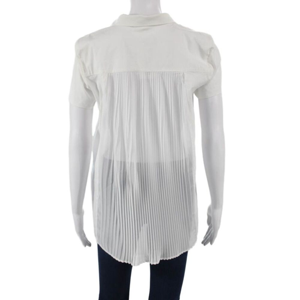 Exetera Womens Tunic White Cotton Collared Button Short Sleeve Size 38